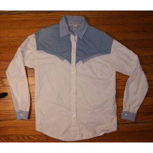 Adobe Rose Vintage Cowgirl Western Button Shirt Sz L White Light Blue Rodeo